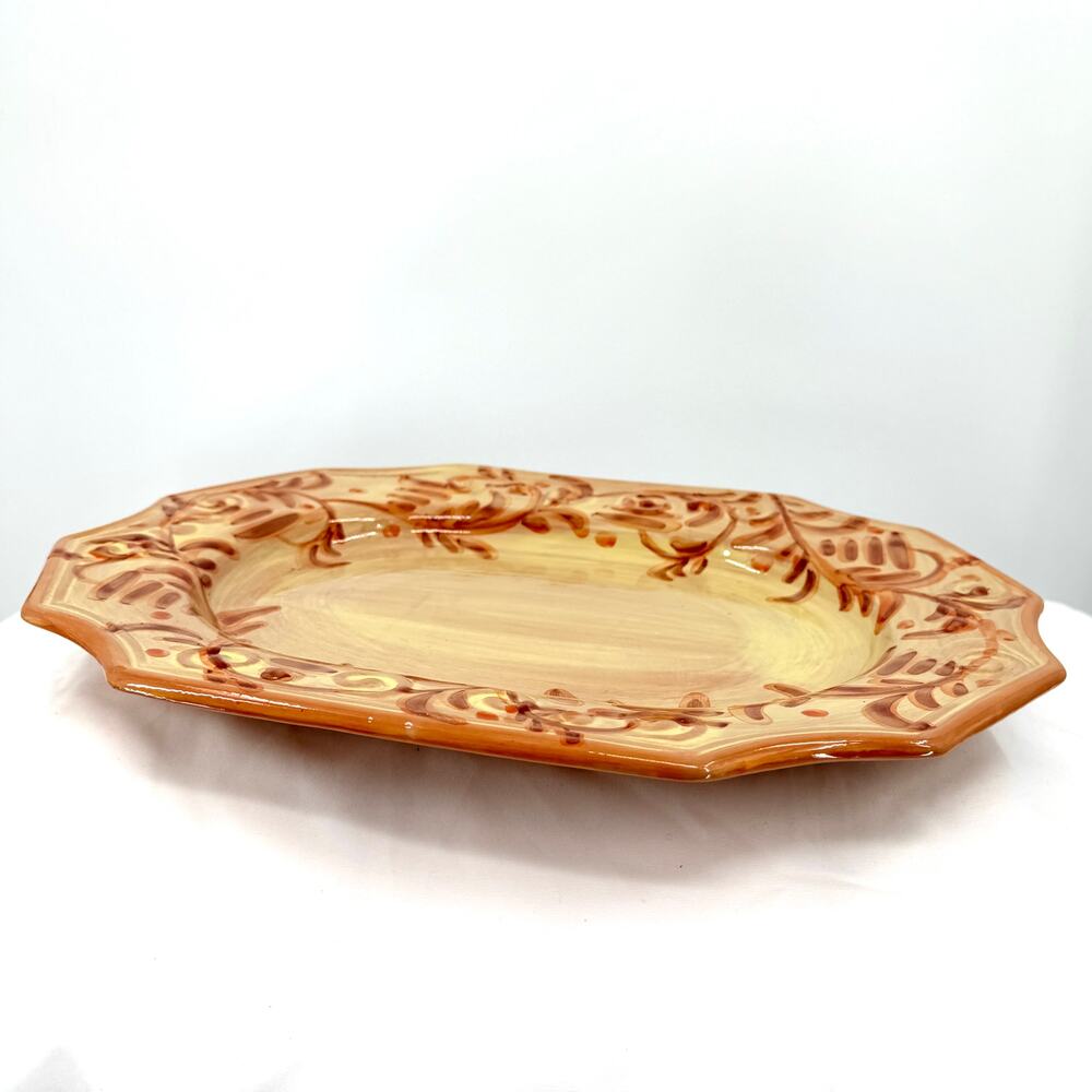 Vietri Beige Terra Cotta Rustic Hand Painted Scalloped Large Serving Platter